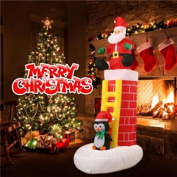 Christmas Santa Chimney Inflatable, 6 FT Blow Up Santa with LED Lights - Picture 4 of 6